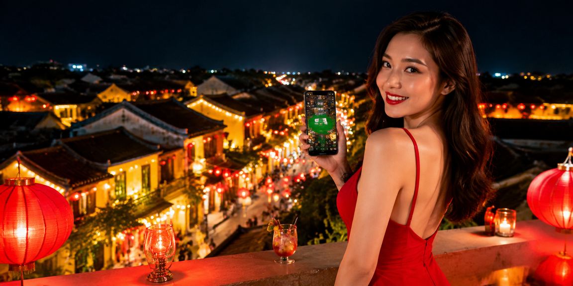 Không gian đêm Hội An với ánh đèn lồng lung linh, gợi không khí giải trí trực tuyến thú vị