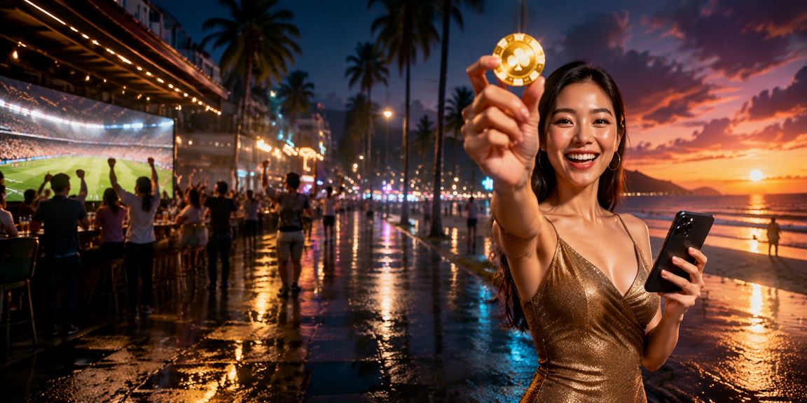 Người dùng trải nghiệm casino trực tuyến trên di động tại bãi biển Phú Quốc