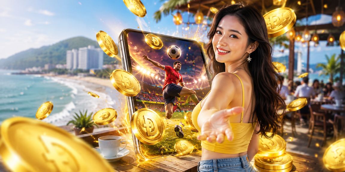Người dùng tại Vũng Tàu theo dõi cá cược thể thao trên điện thoại bên ly cà phê buổi sáng